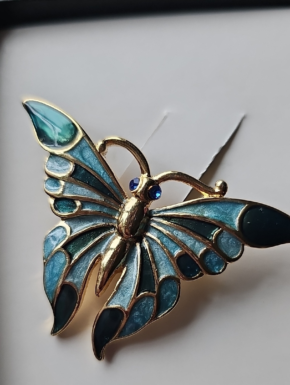 NIB Vintage Gold Tone Blue Enamel Butterfly Brooch